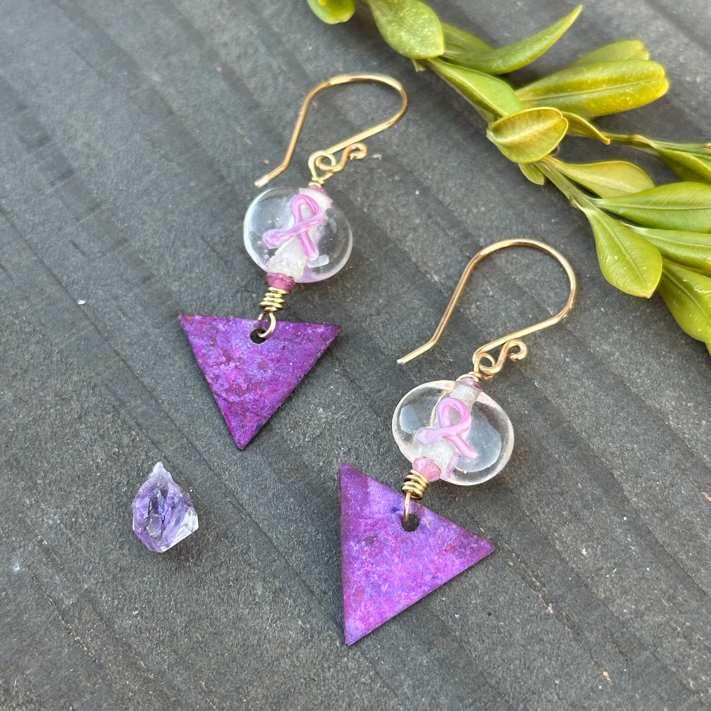 Pink Ribbon Earrings with Vintage Accents