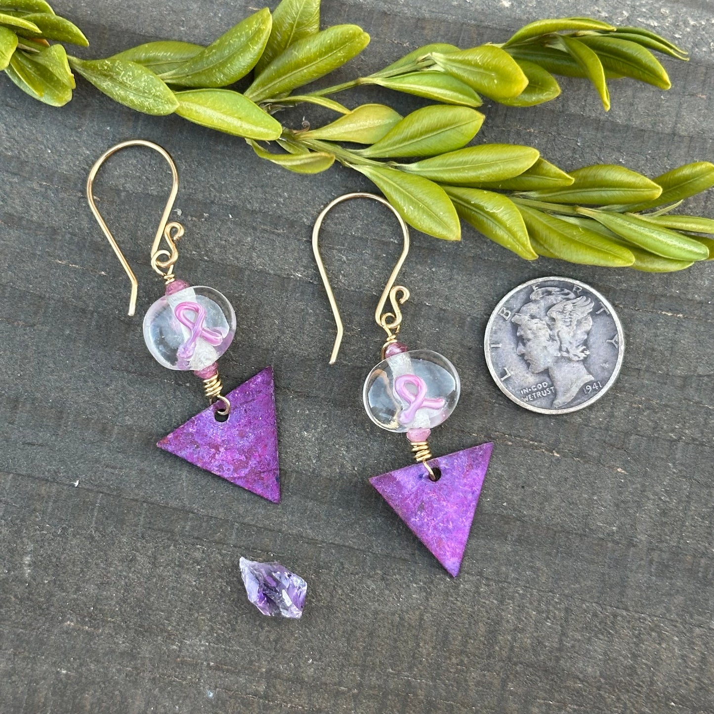 Pink Ribbon Earrings with Vintage Accents