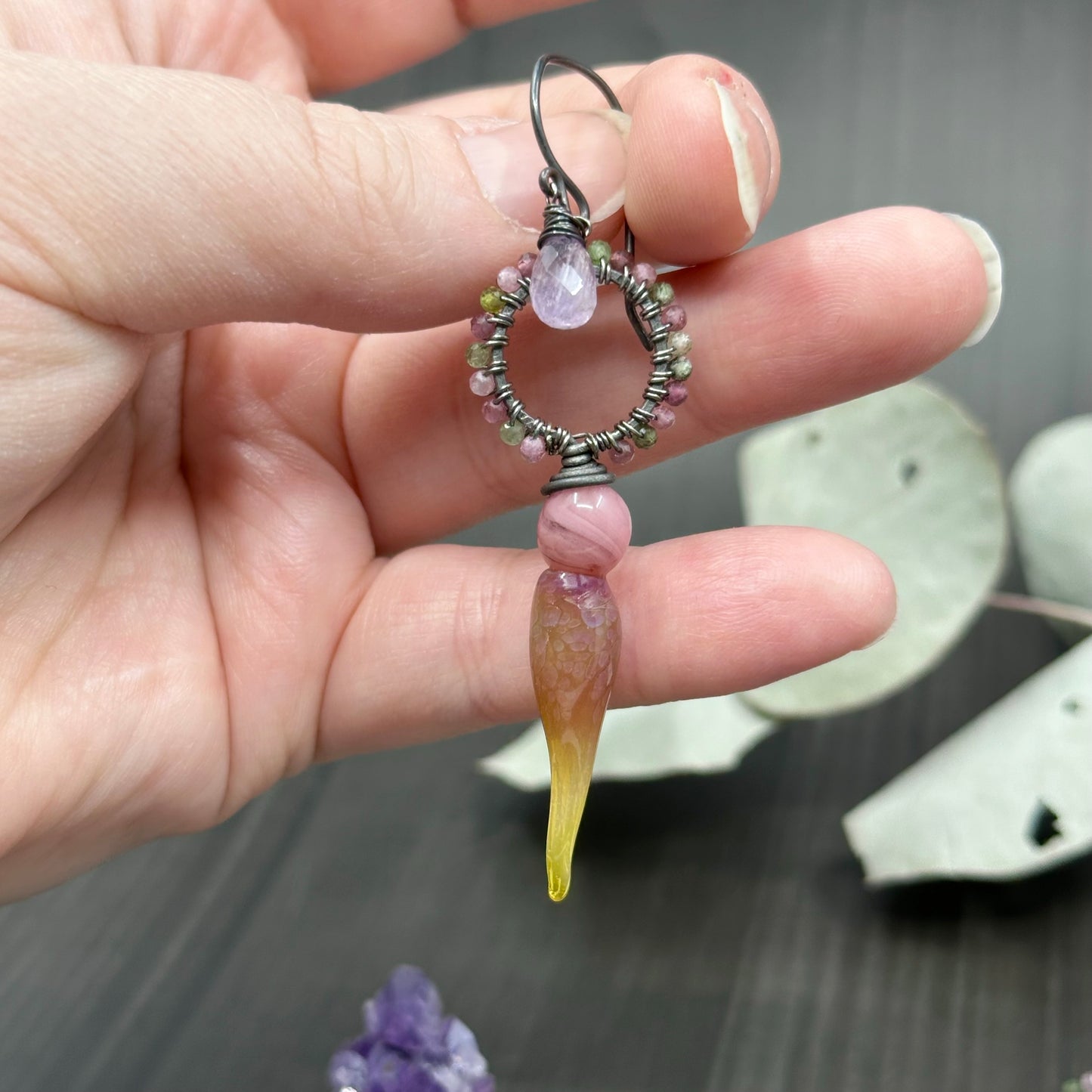 Sunrise Sterling Silver Earrings with Amethyst and Tourmaline