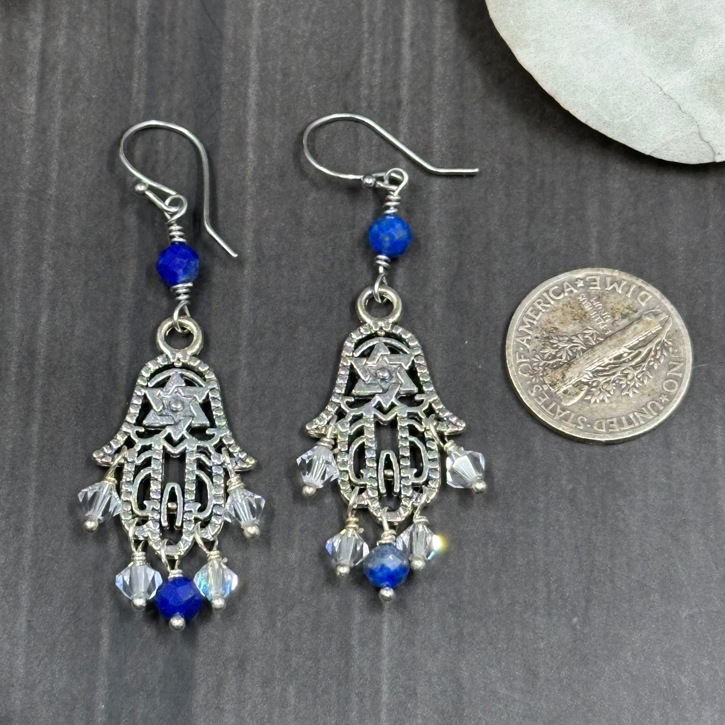 Lapis Lazuli and Clear crystal Hamsa Earrings