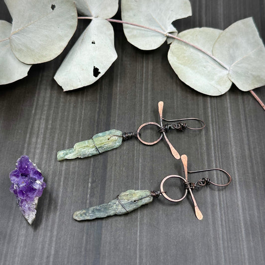 Forged Rustic Kyanite and Copper Earrings