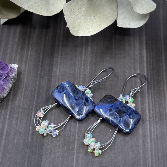 Sodalite and Opal Earrings with Sterling Silver