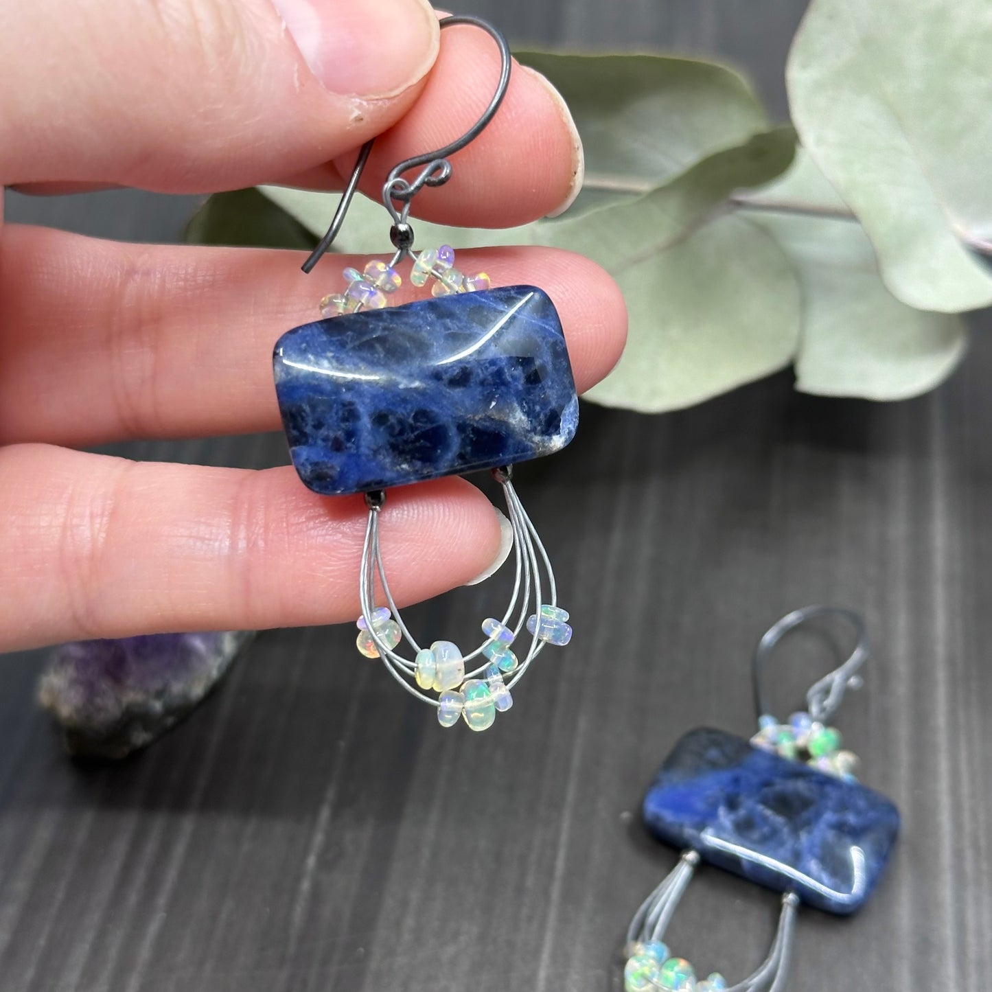 Sodalite and Opal Earrings with Sterling Silver