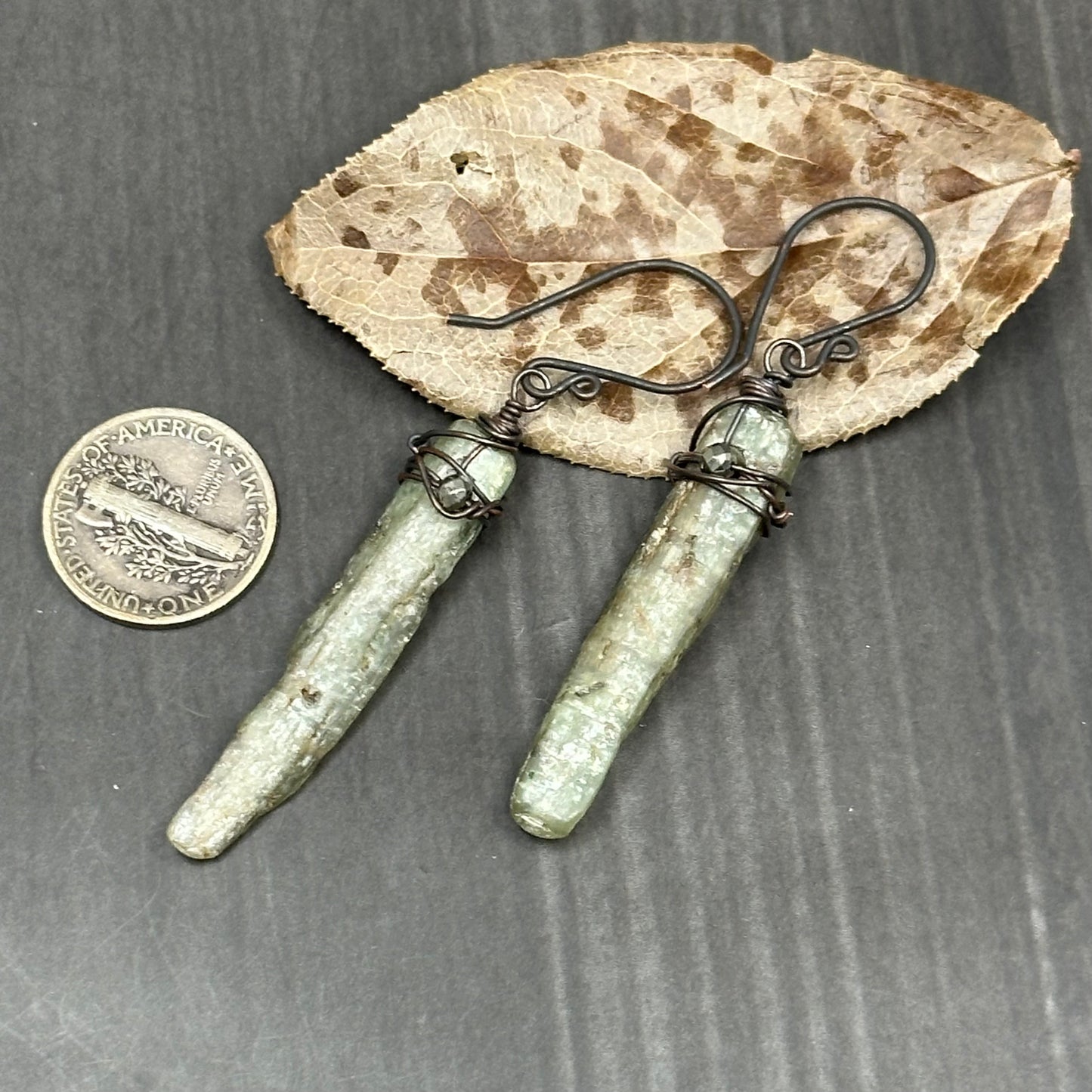 Kyanite and Pyrite Copper Earrings
