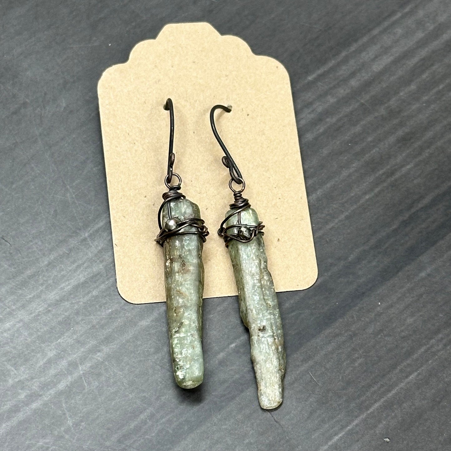 Kyanite and Pyrite Copper Earrings