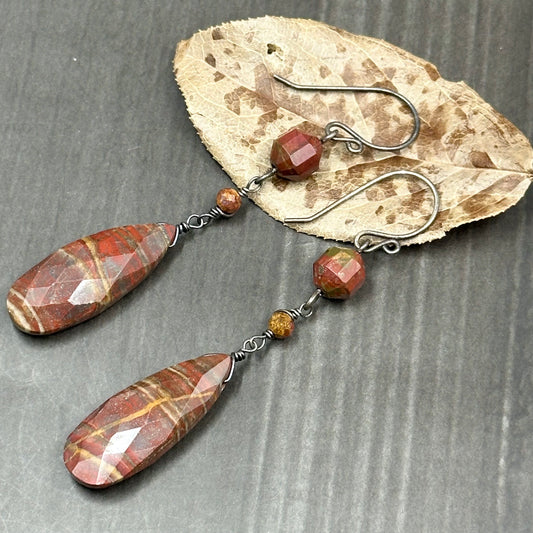 Red Jasper and Agate with Sterling Silver Earrings