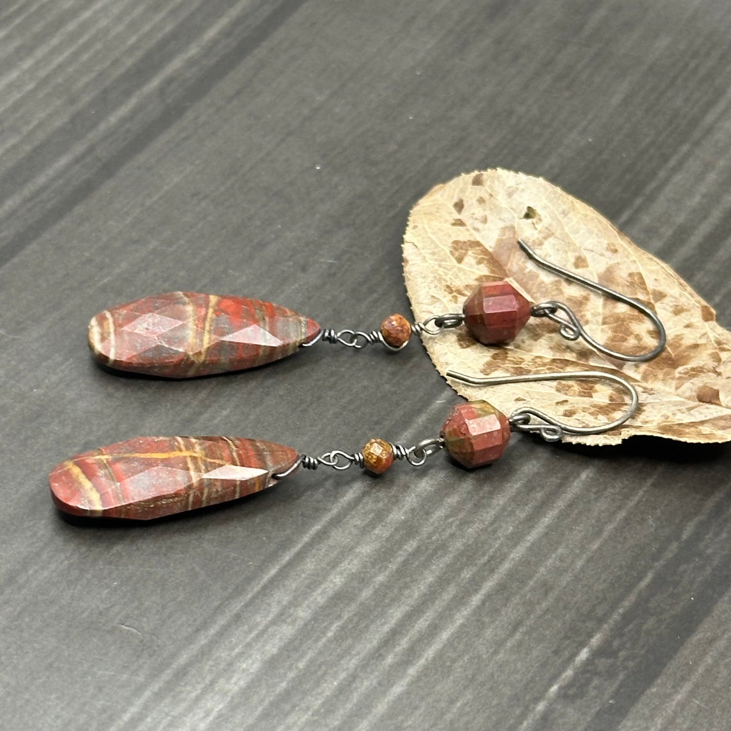 Red Jasper and Agate with Sterling Silver Earrings