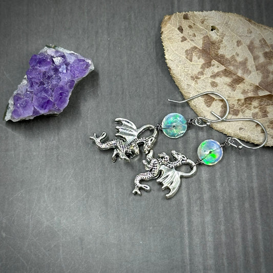 Dragon Earrings Featuring Huge, Flashy Opals
