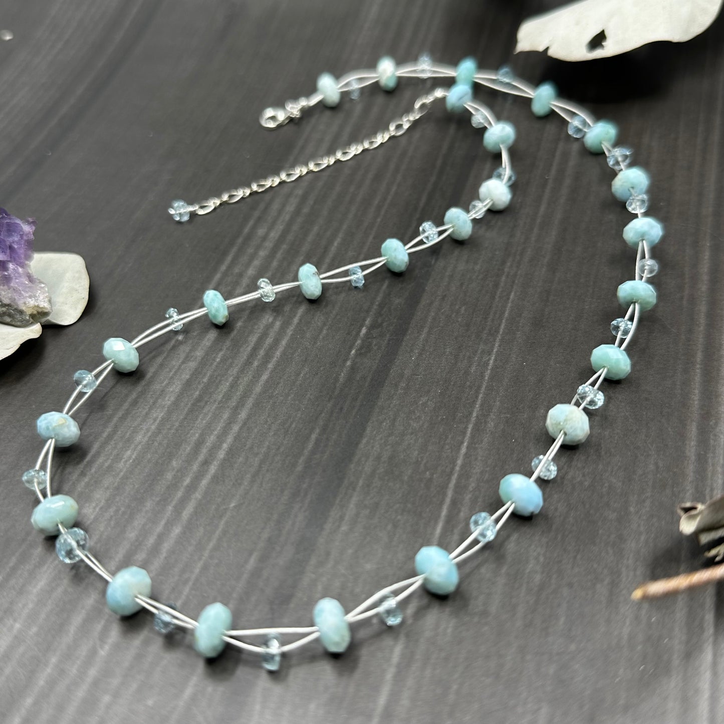 Larimar and Aquamarine Necklace in Sterling Silver