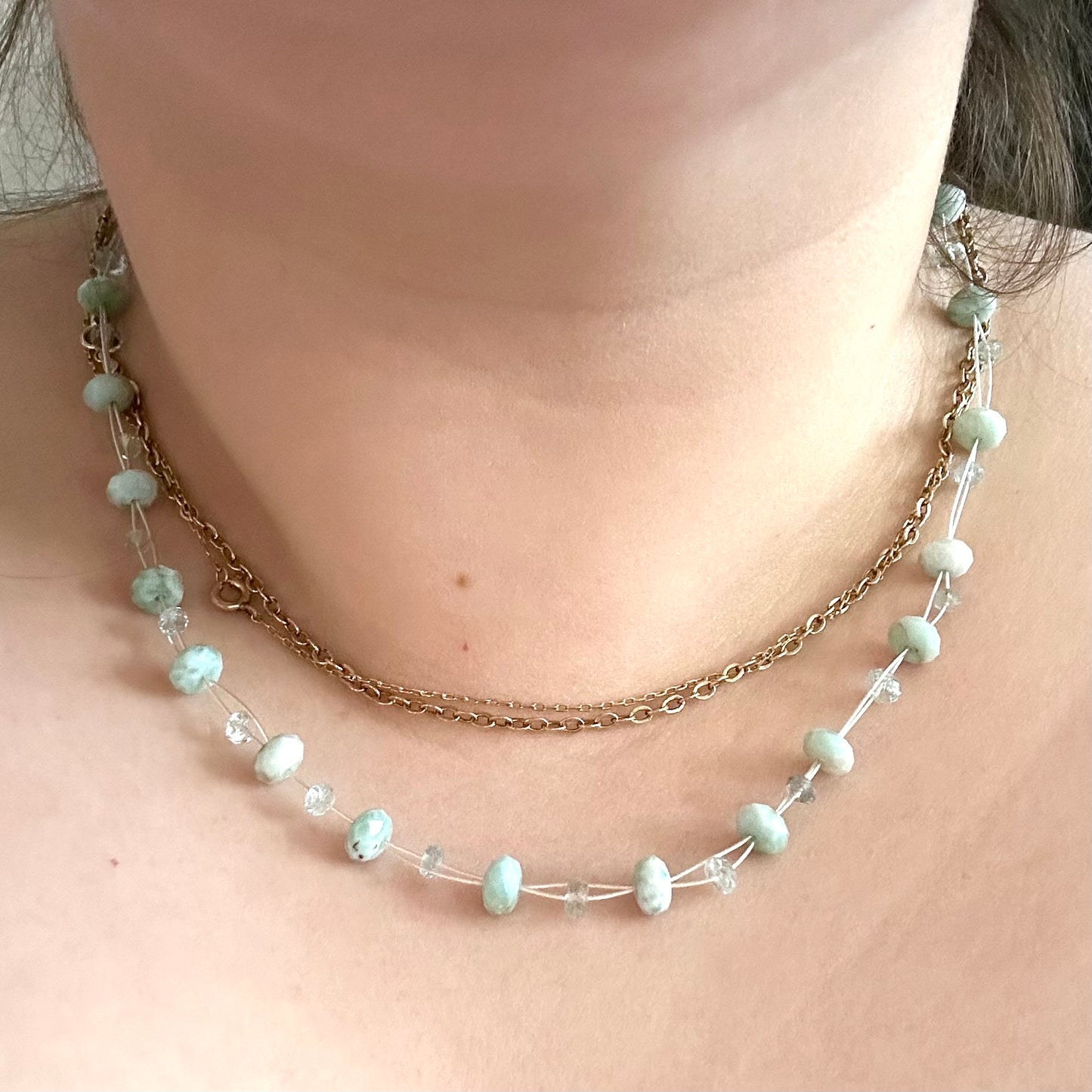 Larimar and Aquamarine Necklace in Sterling Silver
