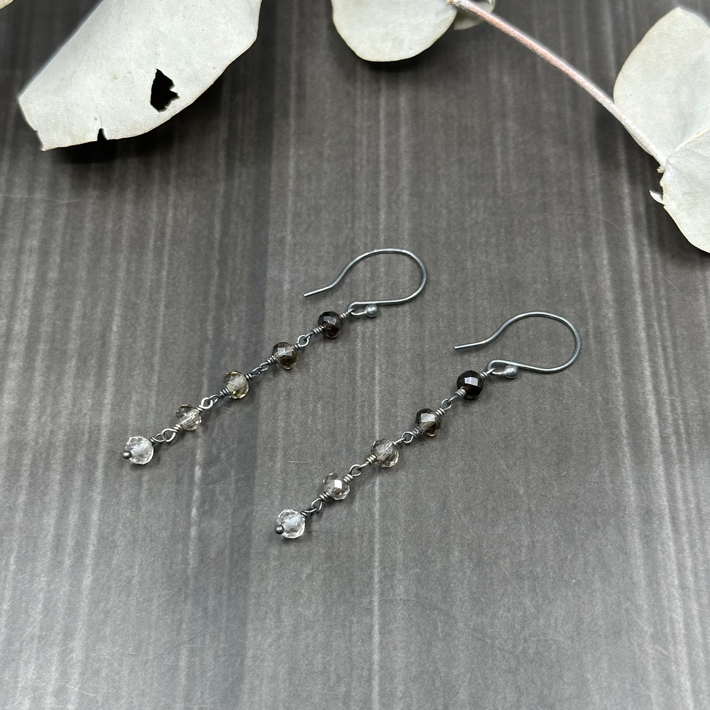 Gradient Smoky Quartz and Sterling Silver Earrings