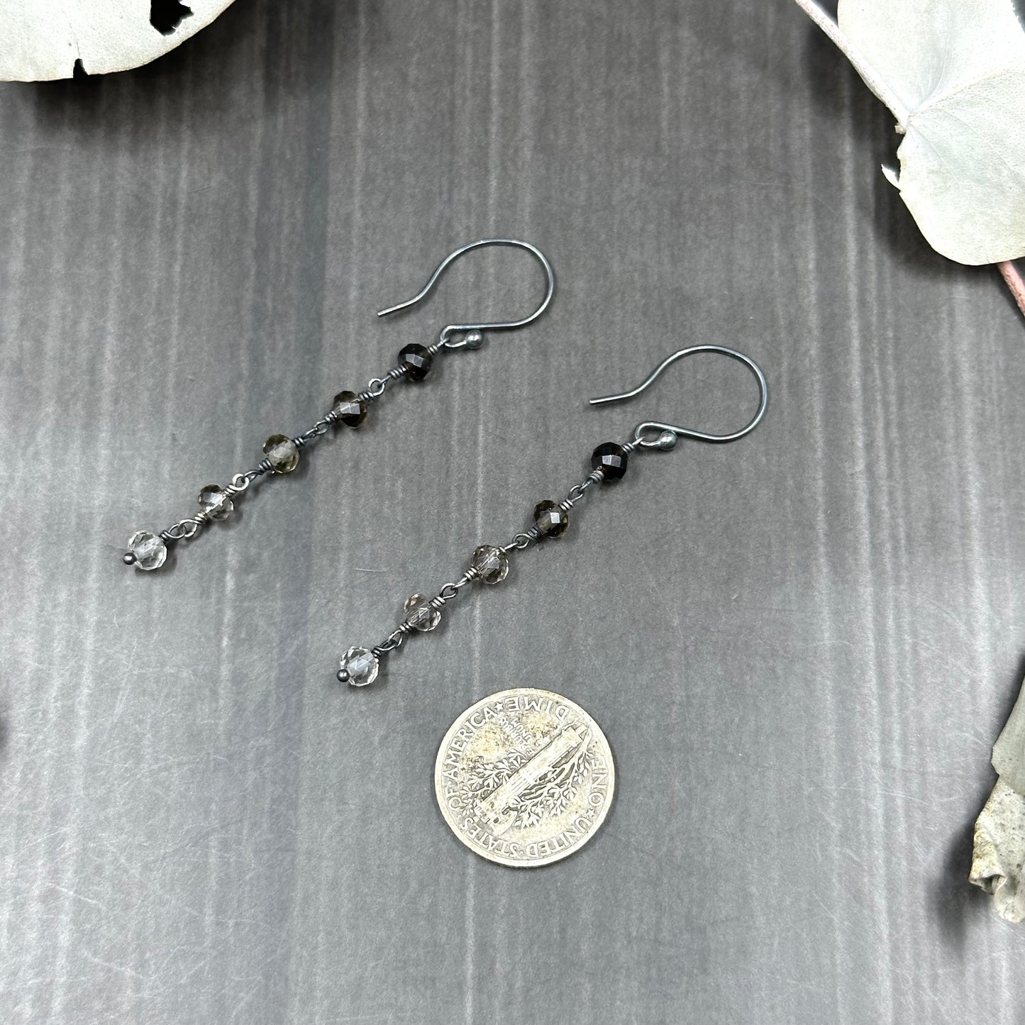 Gradient Smoky Quartz and Sterling Silver Earrings