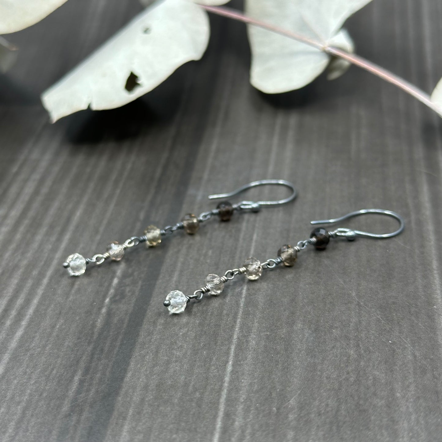 Gradient Smoky Quartz and Sterling Silver Earrings