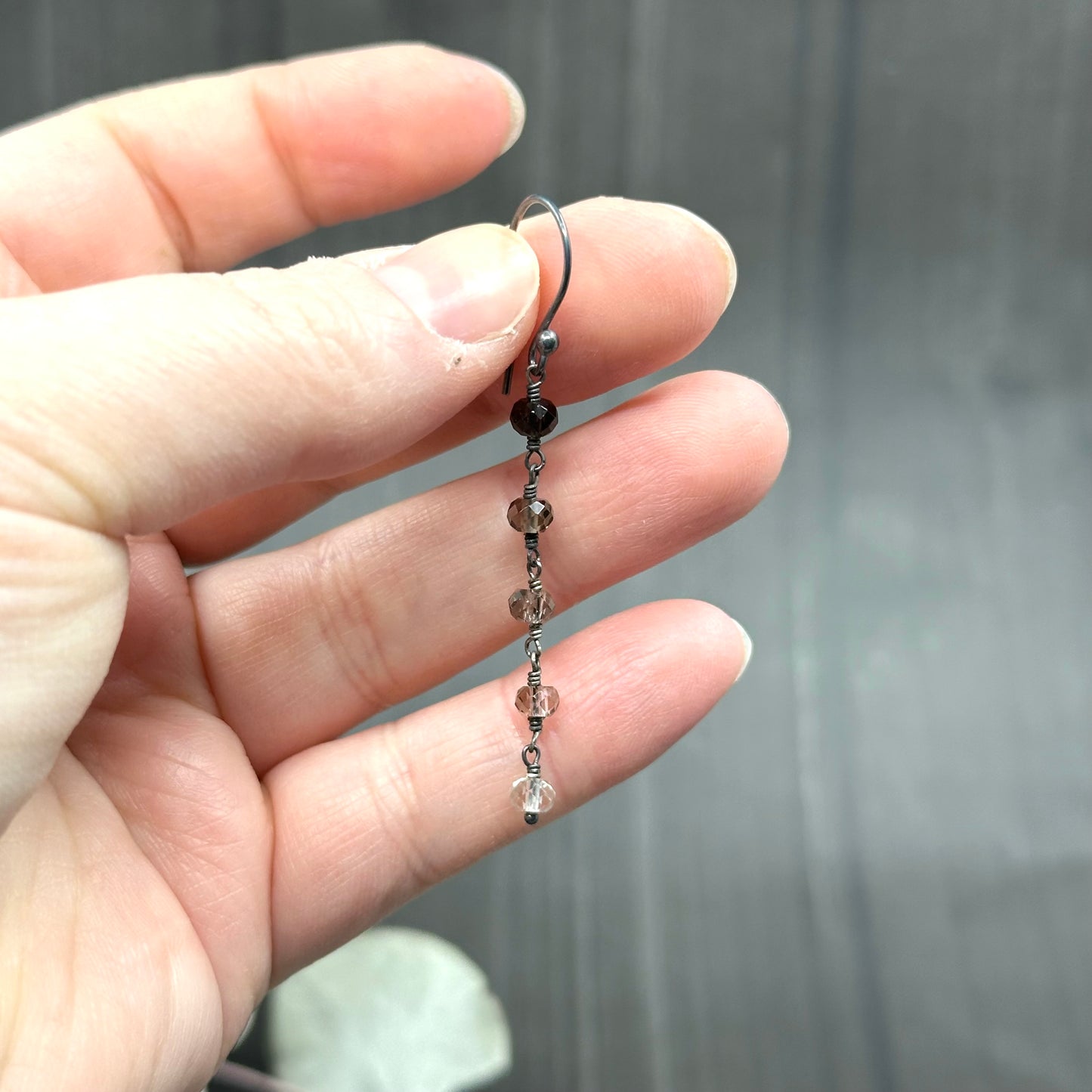 Gradient Smoky Quartz and Sterling Silver Earrings