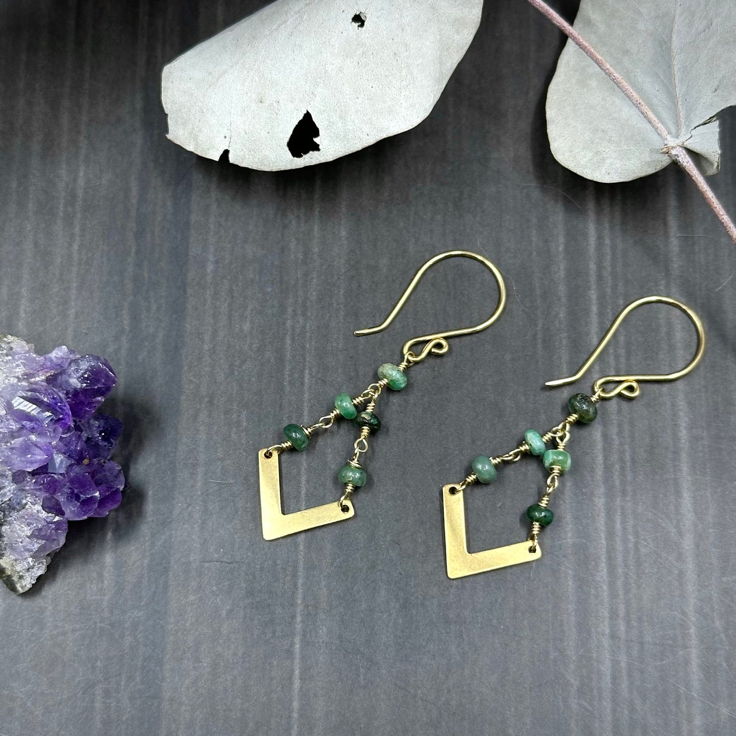 Brass and Emerald Earrings