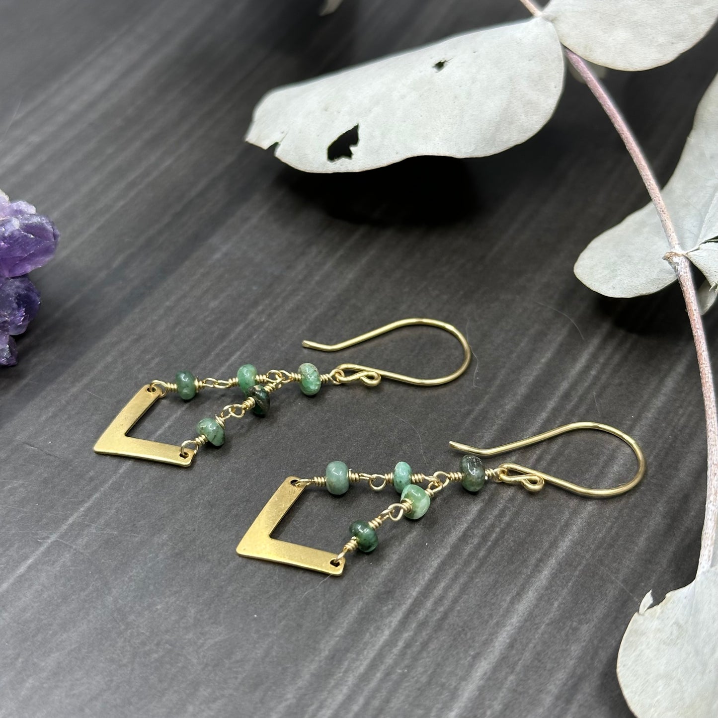 Brass and Emerald Earrings