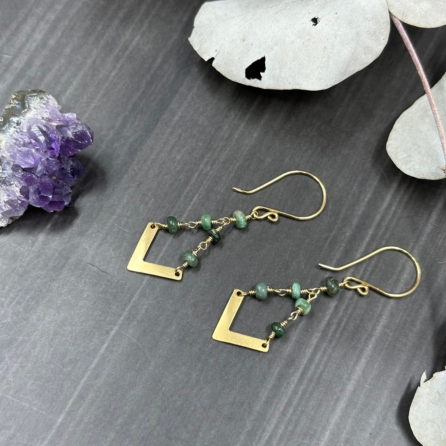 Brass and Emerald Earrings