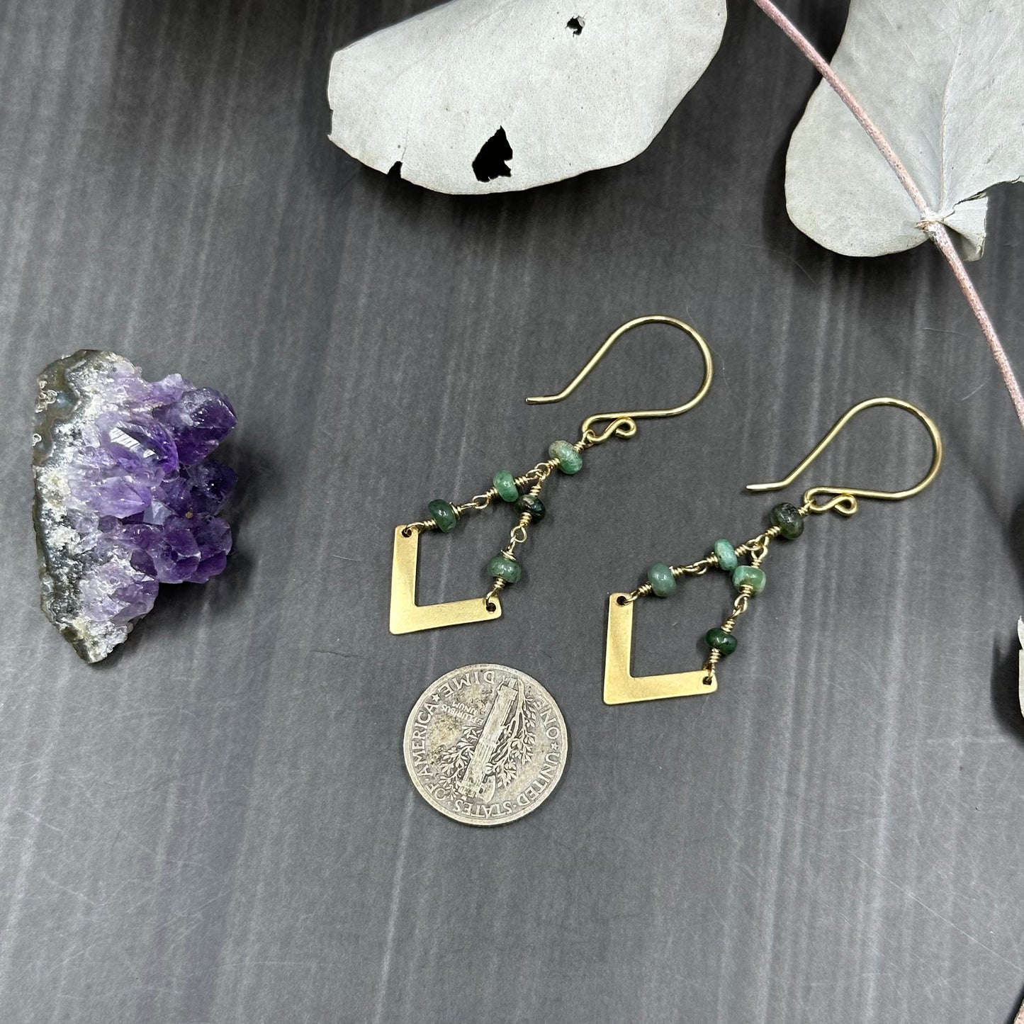 Brass and Emerald Earrings