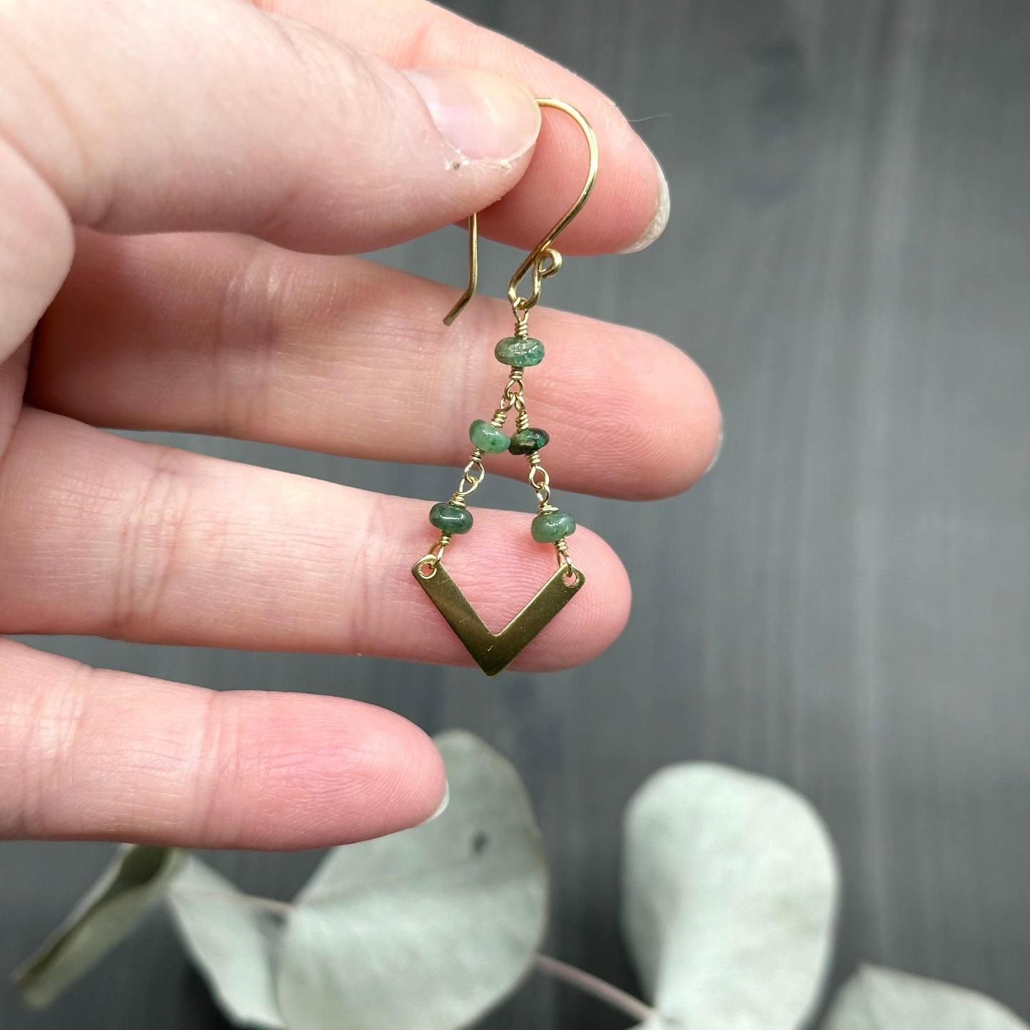 Brass and Emerald Earrings