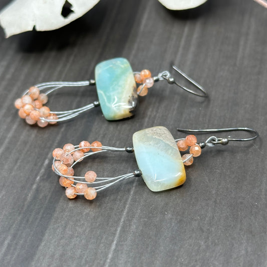 Amazonite and Sunstone Earrings in Sterling Silver