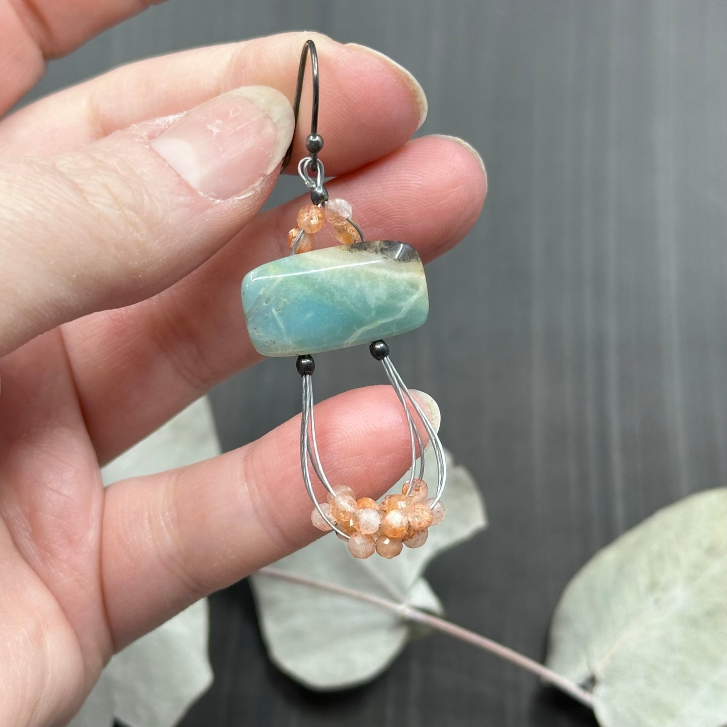 Amazonite and Sunstone Earrings in Sterling Silver
