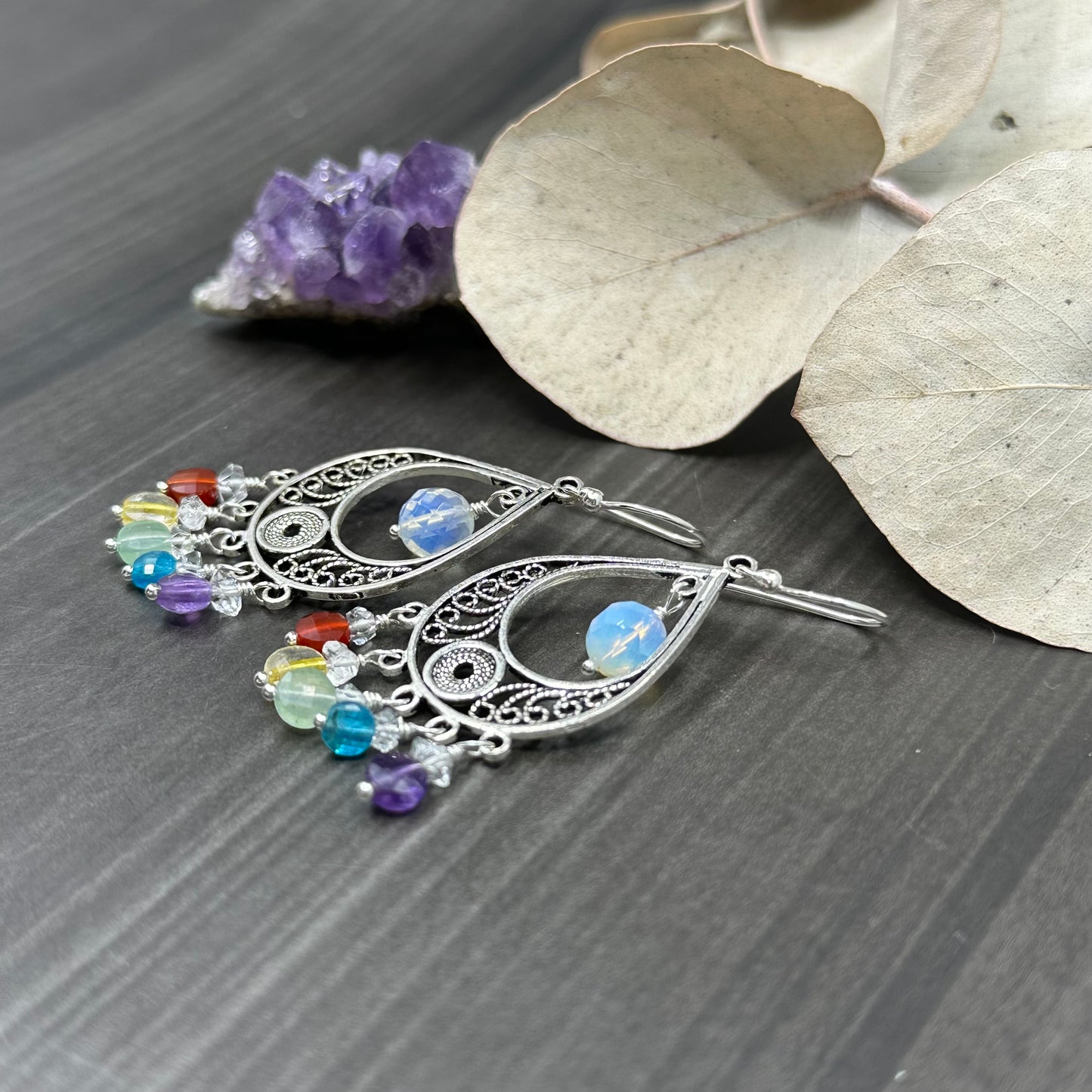 Rainbow Gem Earrings in Sterling Silver