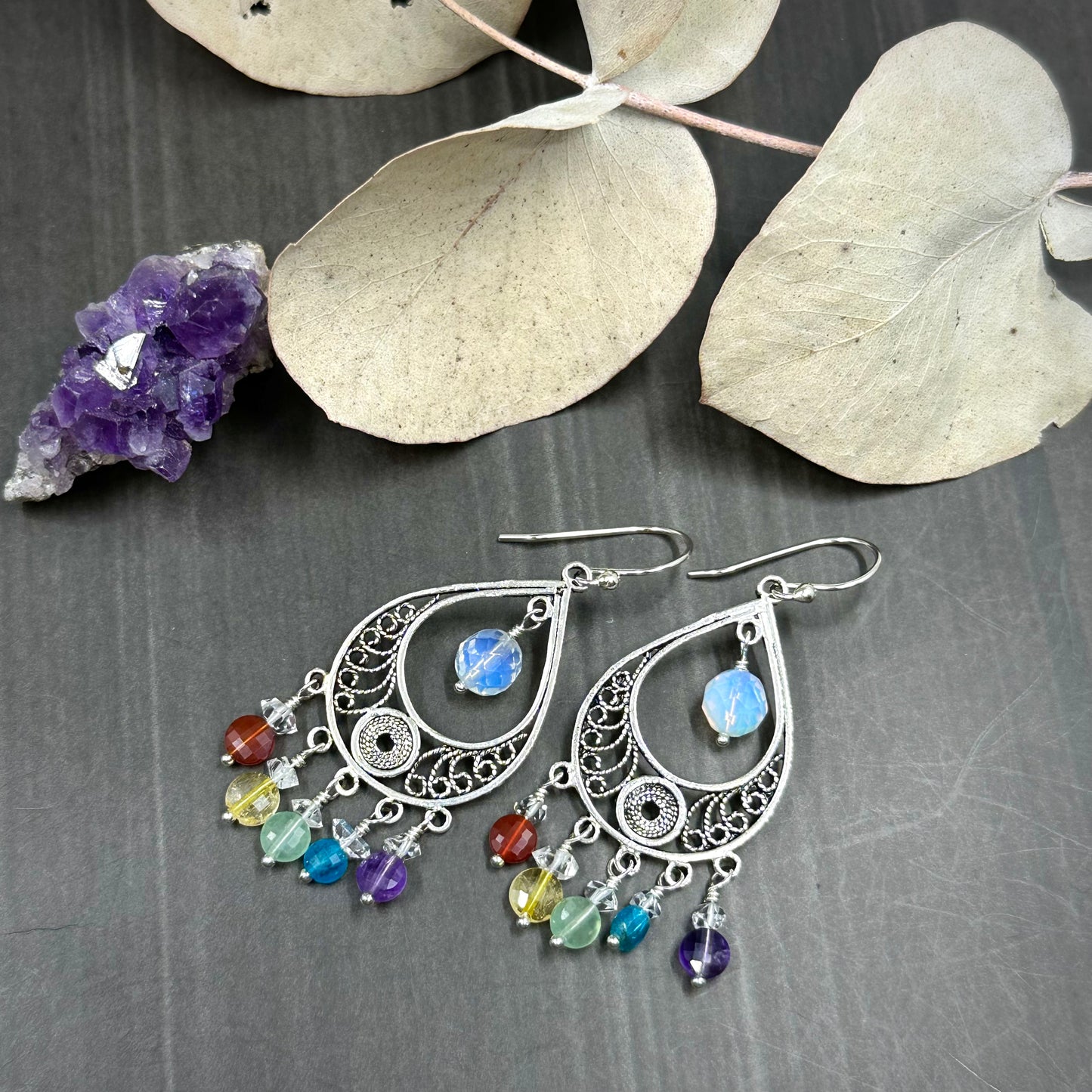 Rainbow Gem Earrings in Sterling Silver