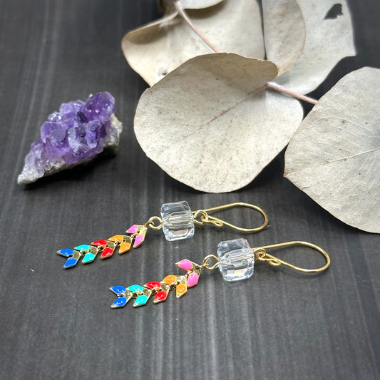 Rainbow Kite Earrings in Brass with Glass