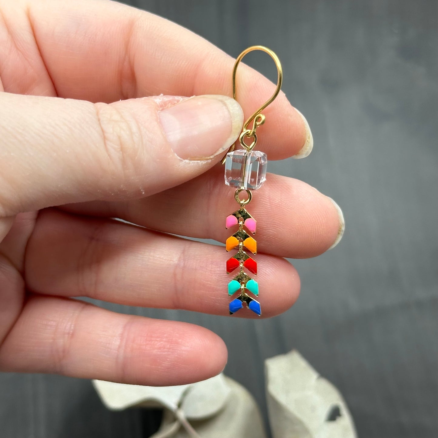 Rainbow Kite Earrings in Brass with Glass