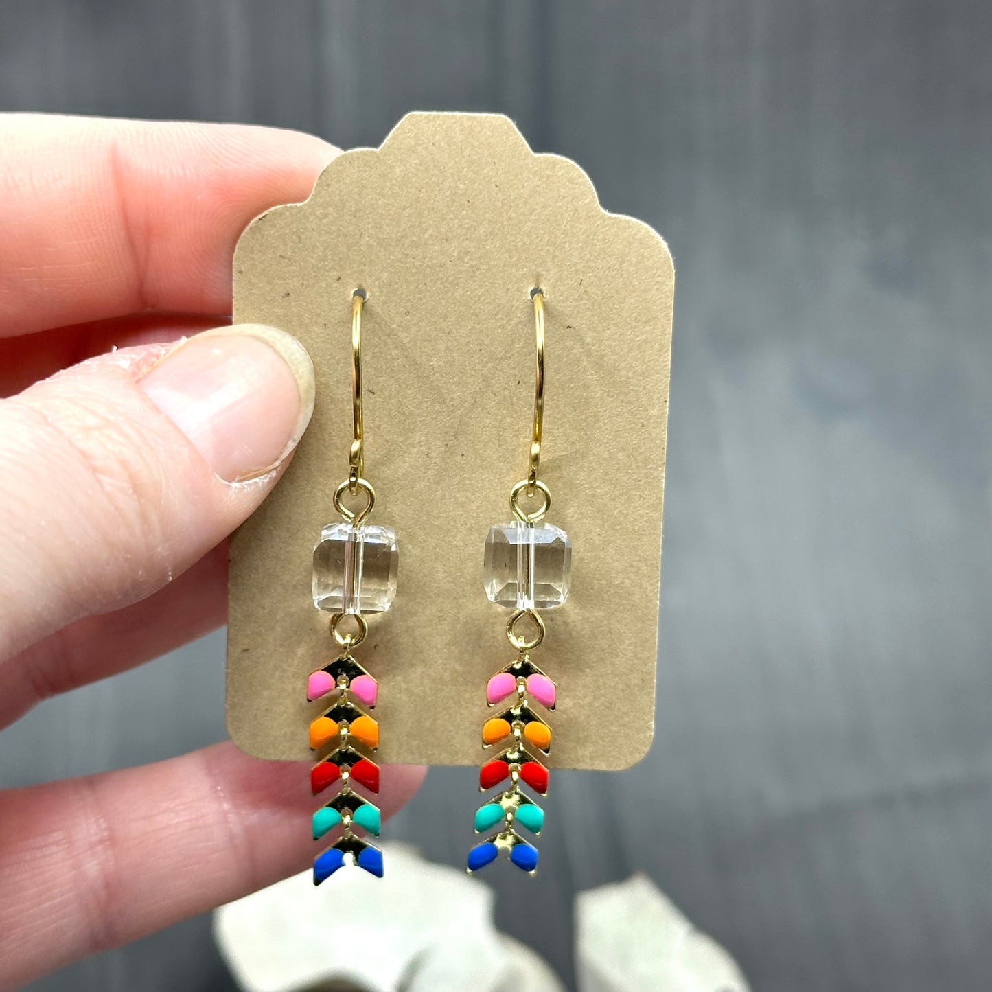 Rainbow Kite Earrings in Brass with Glass