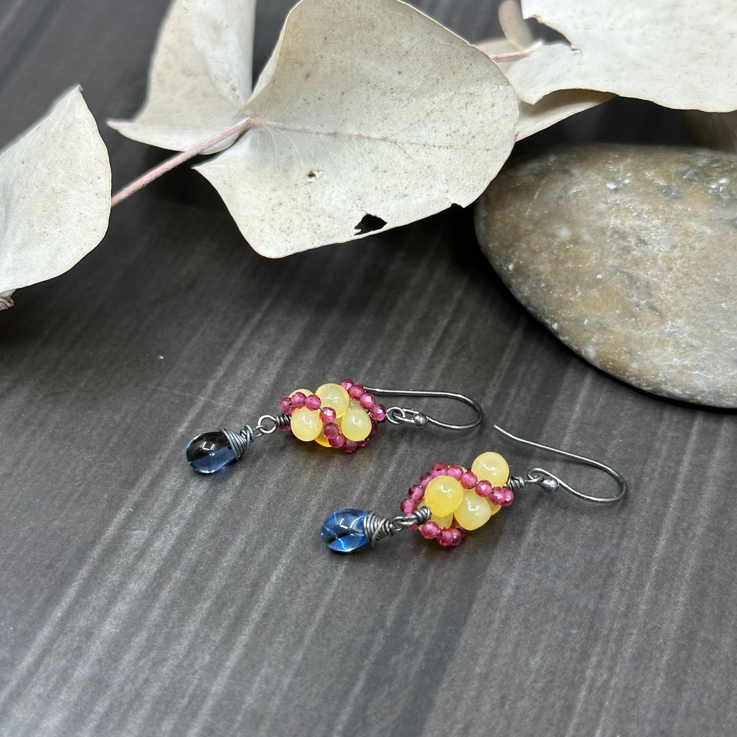 Coral reef inspired yellow, pink and blue earrings