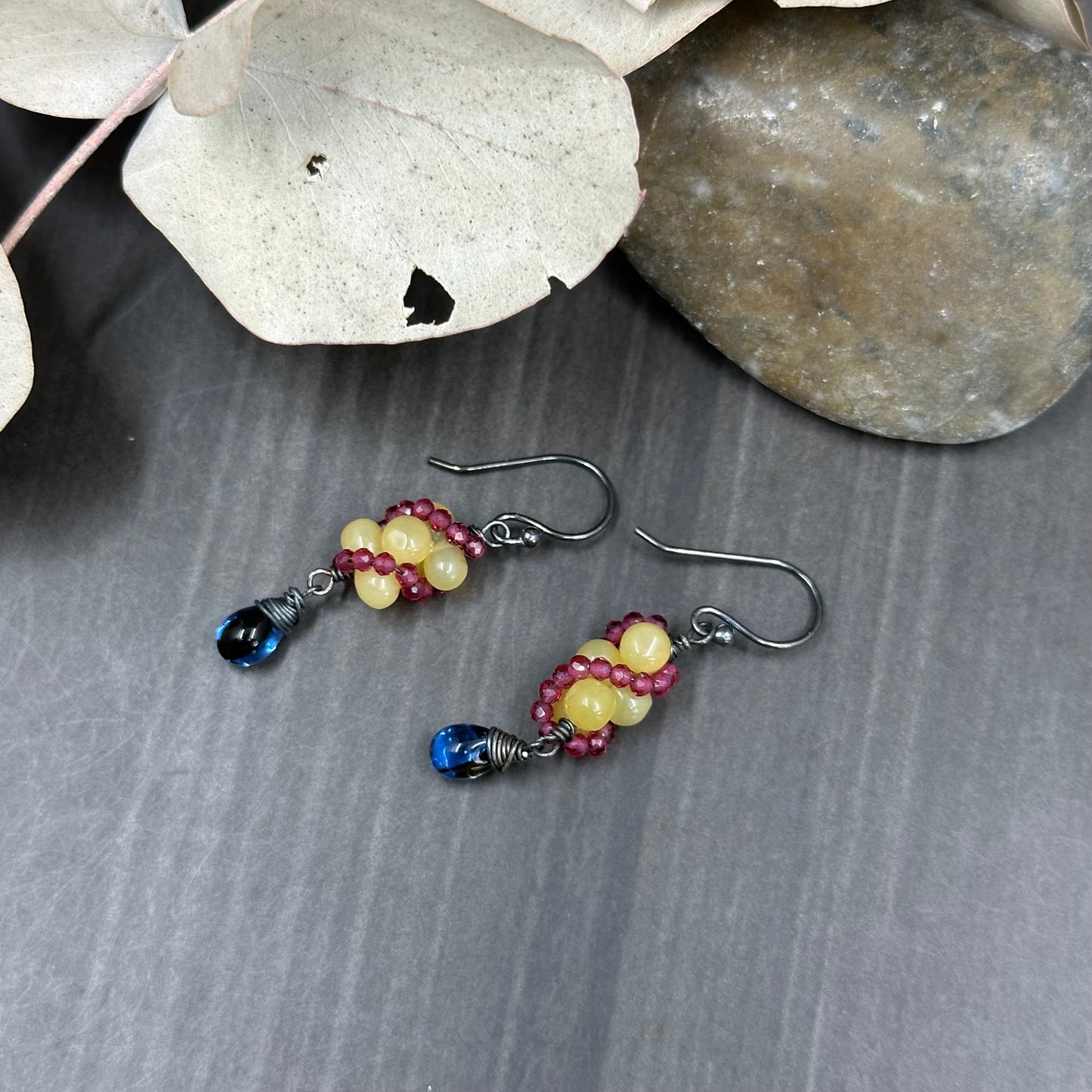 Coral reef inspired yellow, pink and blue earrings