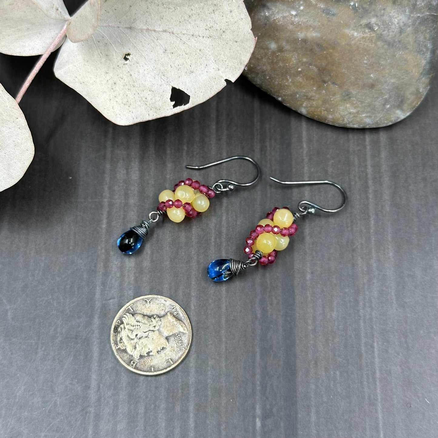 Coral reef inspired yellow, pink and blue earrings