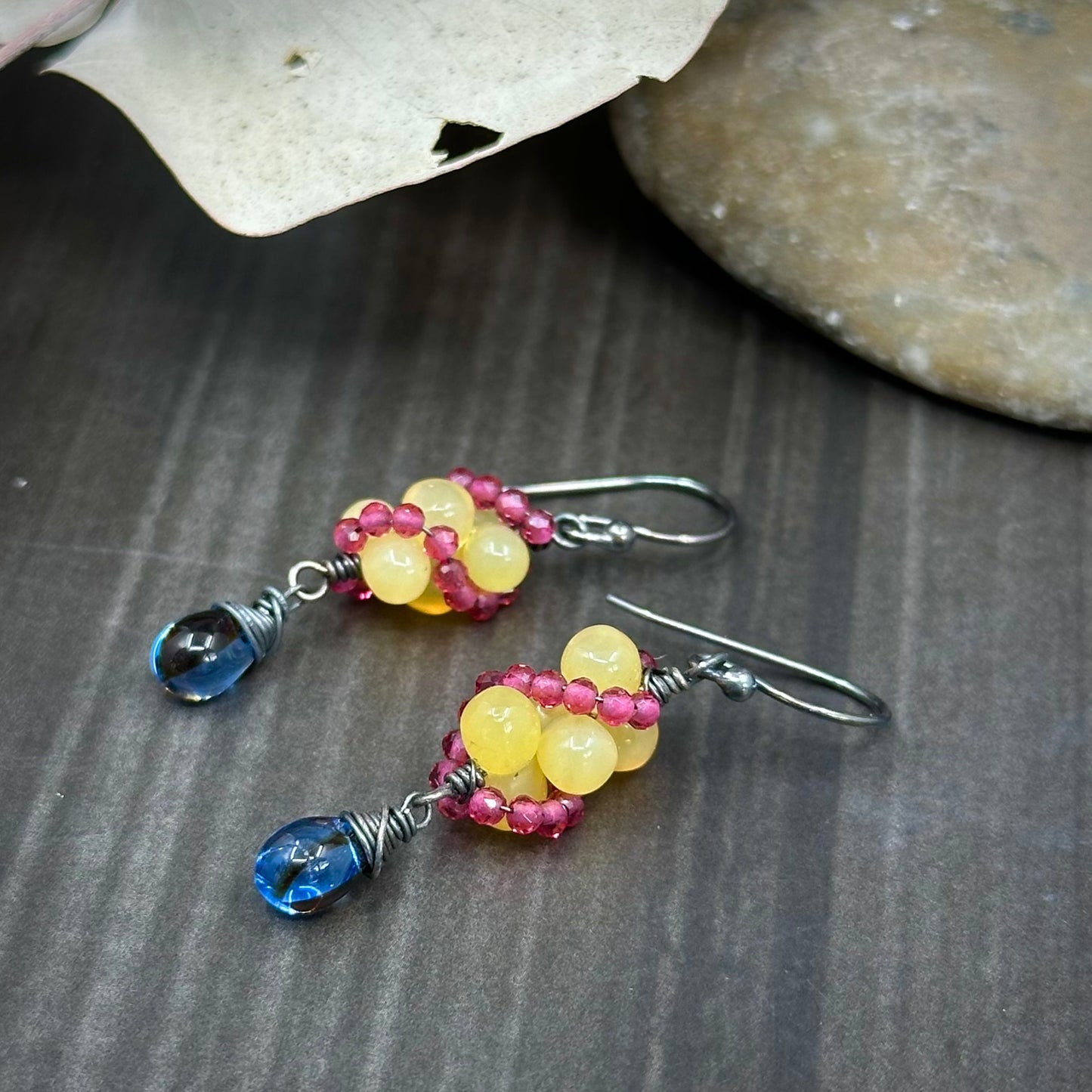 Coral reef inspired yellow, pink and blue earrings