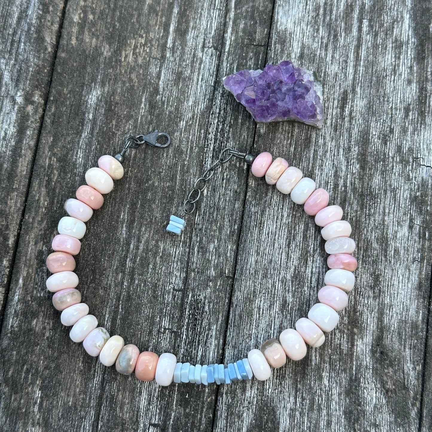 Pink and Blue opal bracelet in sterling silver