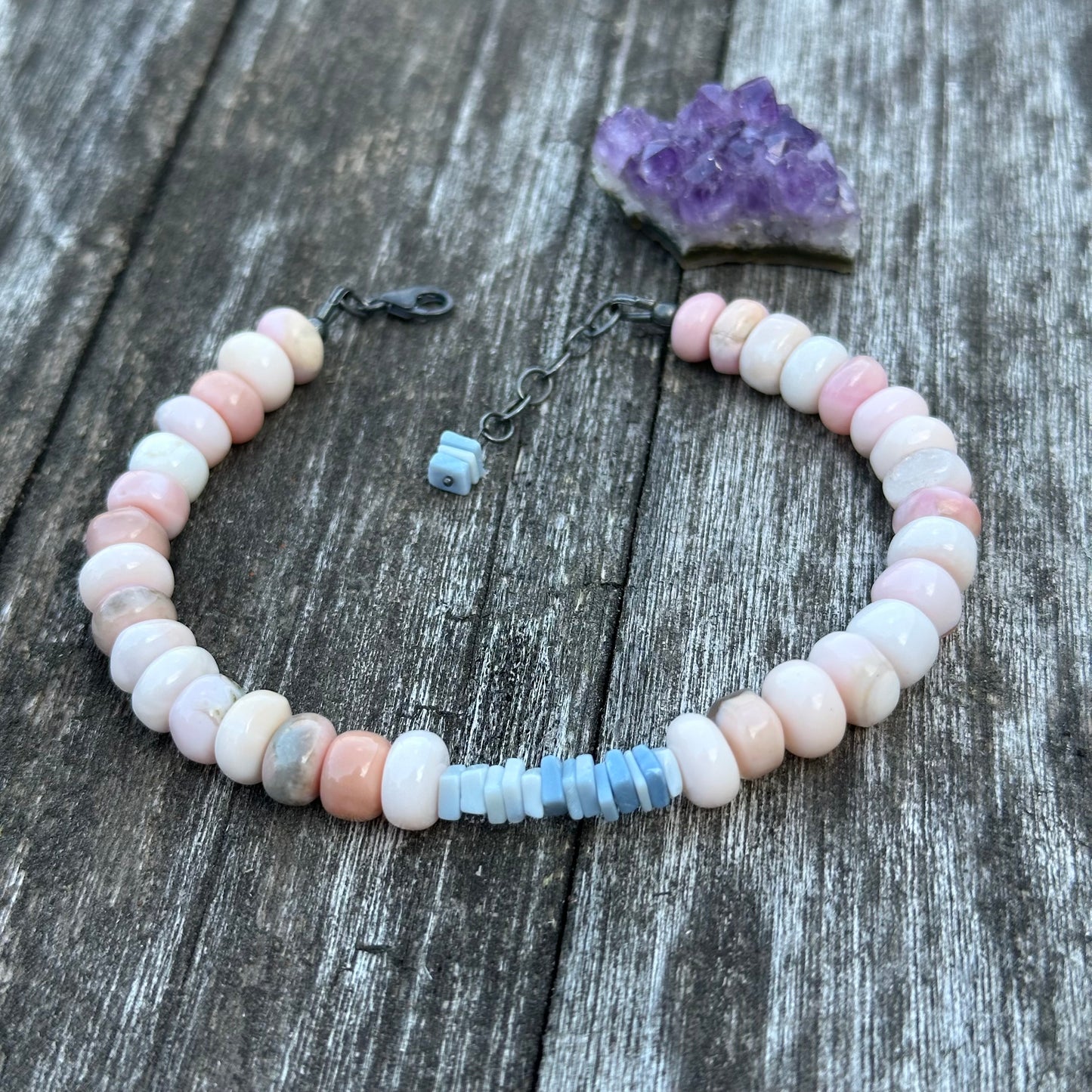 Pink and Blue opal bracelet in sterling silver