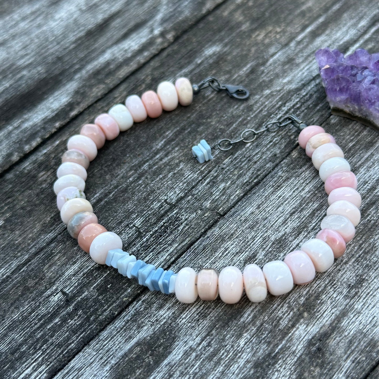 Pink and Blue opal bracelet in sterling silver