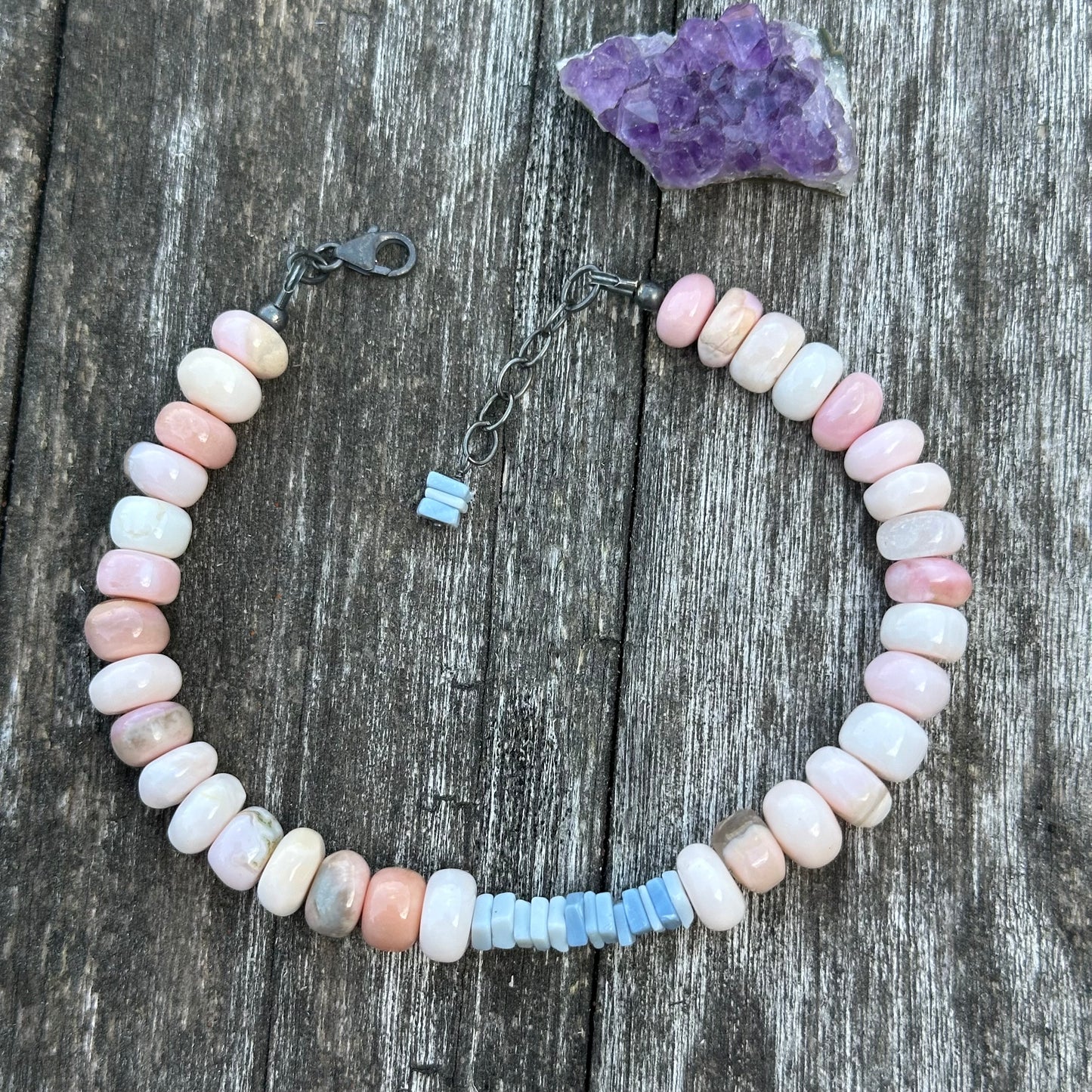 Pink and Blue opal bracelet in sterling silver