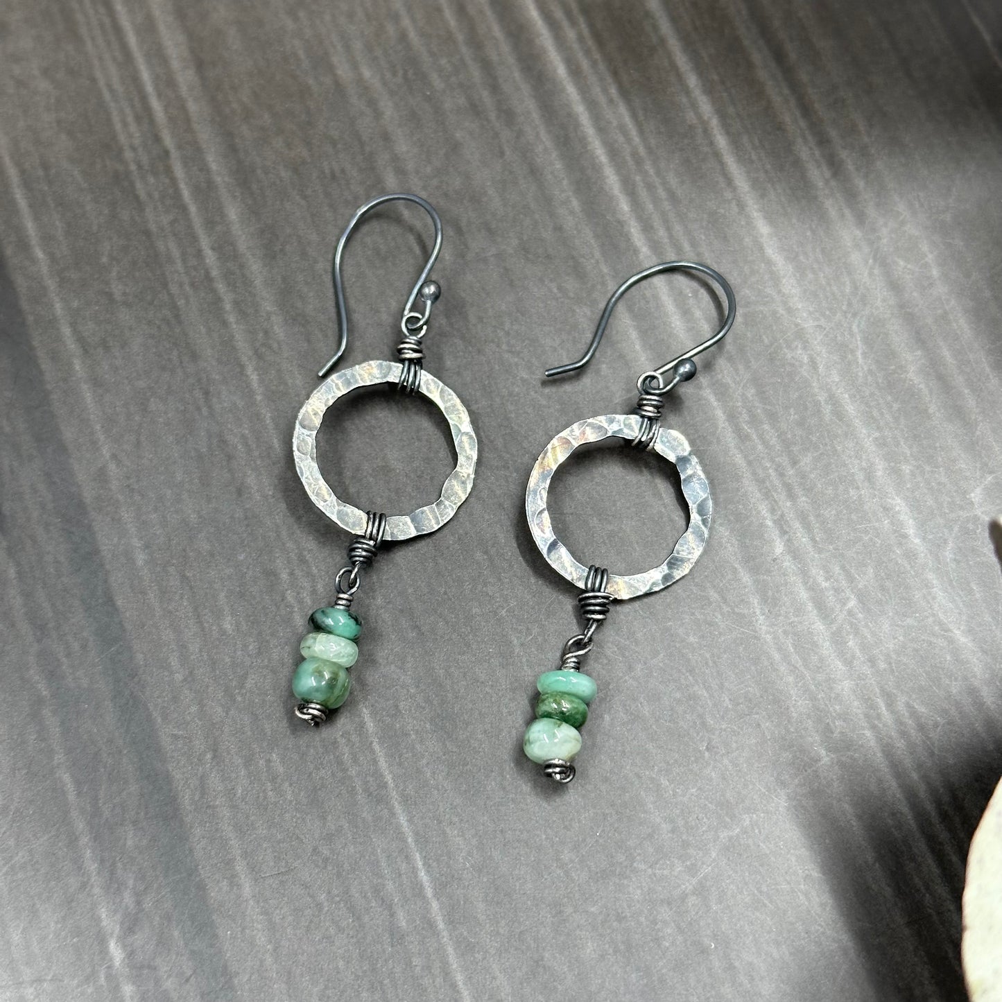 Sterling Silver and Emerald Hoop Earrings