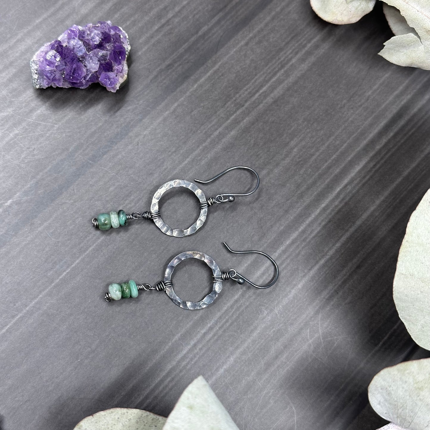 Sterling Silver and Emerald Hoop Earrings