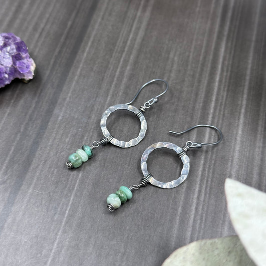 Sterling Silver and Emerald Hoop Earrings