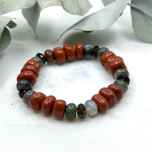 Red Jasper, African Bloodstone, and Smoky Quartz Stretch Bracelet - Root Chakra