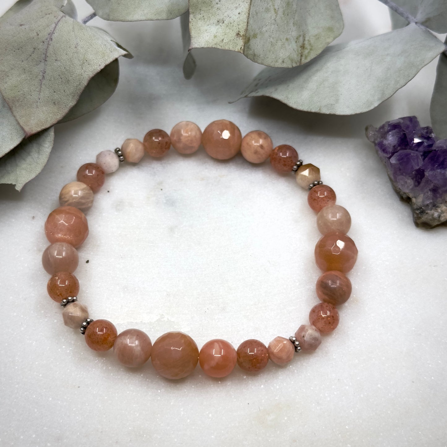 Carnelian and Czech Glass Stretch Bracelet - Sacral Chakra