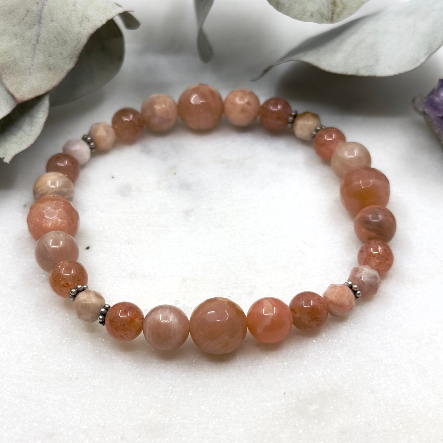 Carnelian and Czech Glass Stretch Bracelet - Sacral Chakra