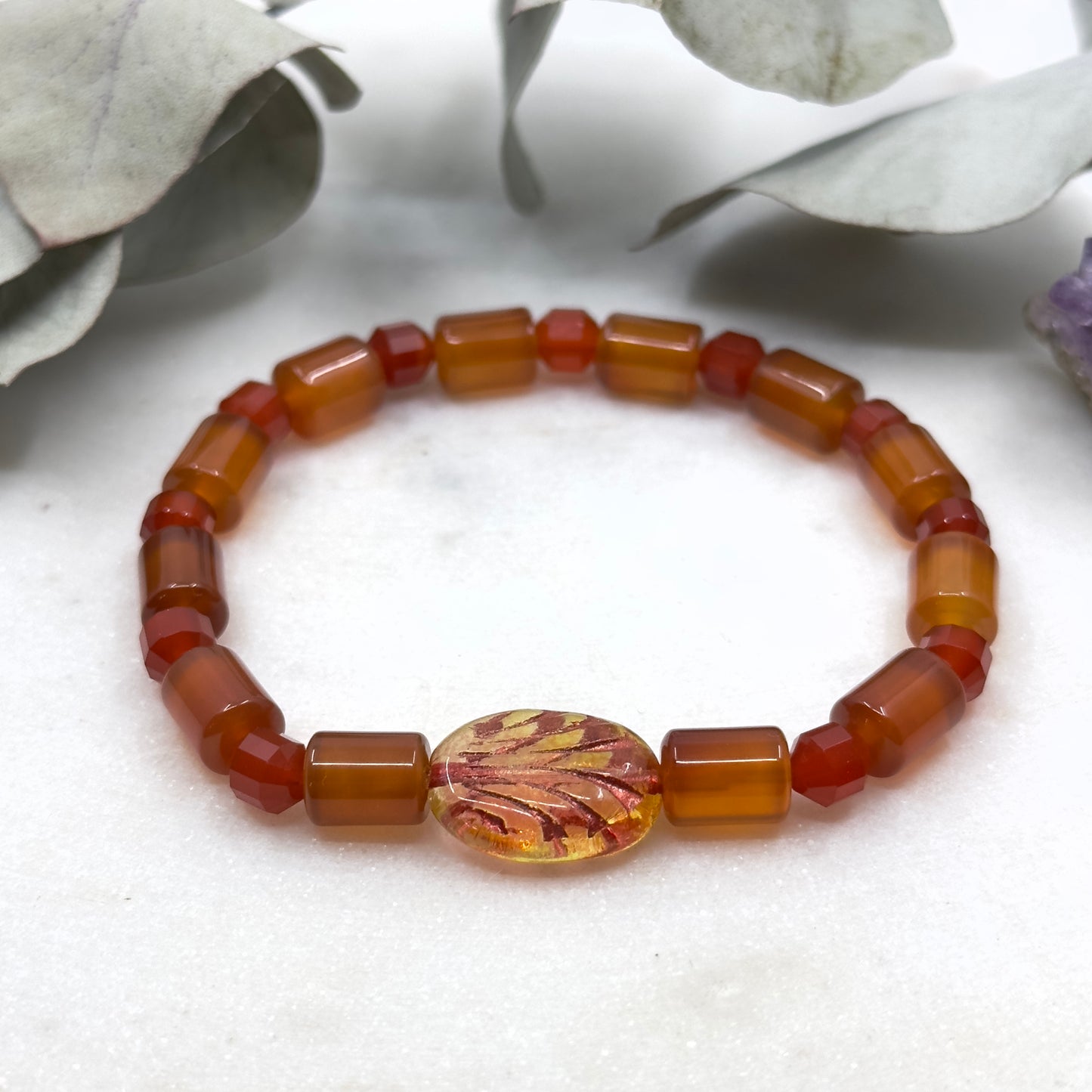 Carnelian and Czech Glass Stretch Bracelet - Sacral Chakra