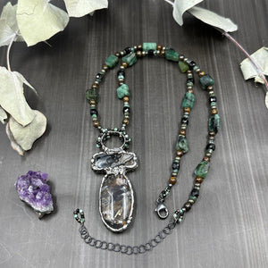 Emerald, Black spinel, Bronzite, and Pyrite Focal Necklace