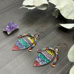 Load image into Gallery viewer, Carnelian, Amethyst, Phosphosiderite, Malachite, Yellow Opal, Enamel, and Crystal Earrings
