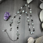 Load image into Gallery viewer, Tourmalinated quartz, smoky quartz, and rainbow moonstone sterling silver necklace
