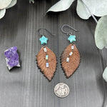 Load image into Gallery viewer, Leather Feather, Aventurine, and Opal Earrings
