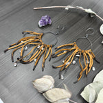Load image into Gallery viewer, Leather Fringe Hoop Earrings with Pearl and Sterling Silver
